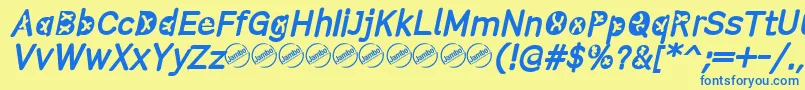Więcej informacji o czcionce ComistainItalic Czcionka ComistainItalic – niebieskie czcionki na żółtym tle
