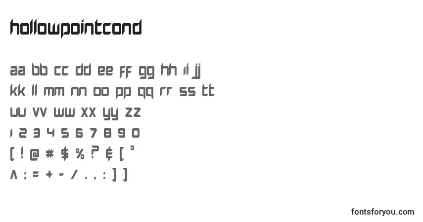 Hollowpointcond-fontti – aakkoset, numerot, erikoismerkit