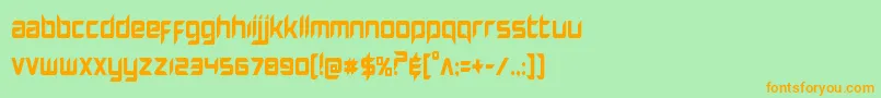 フォントHollowpointcond – オレンジの文字が緑の背景にあります。