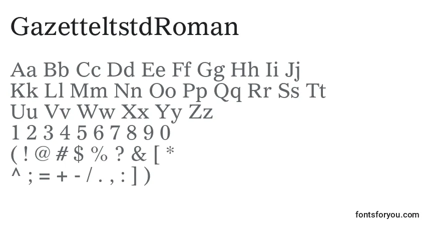 Czcionka GazetteltstdRoman – alfabet, cyfry, specjalne znaki