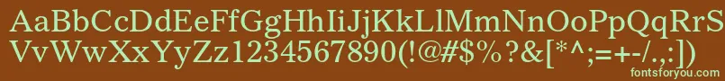 フォントGazetteltstdRoman – 緑色の文字が茶色の背景にあります。