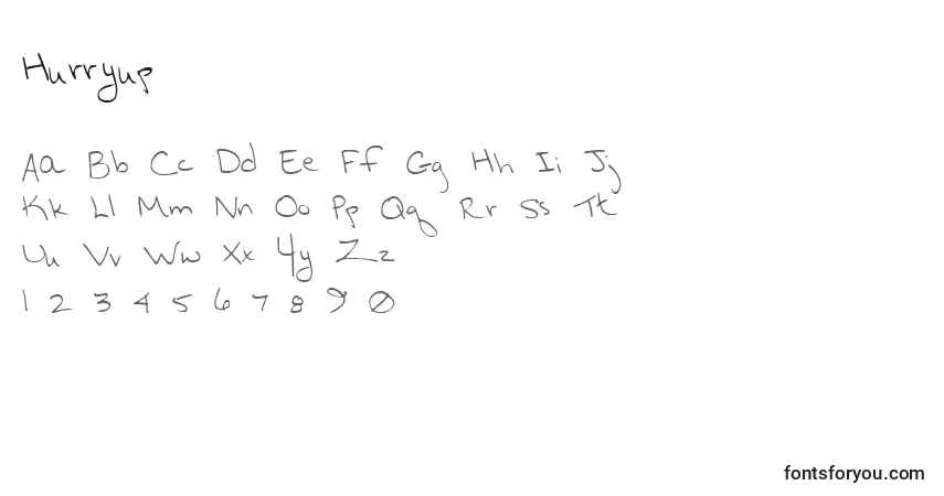 A fonte Hurryup – alfabeto, números, caracteres especiais
