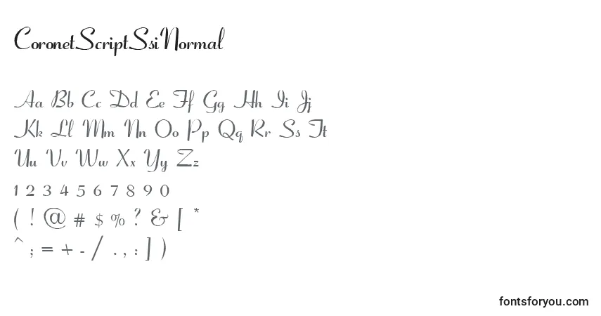 Schriftart CoronetScriptSsiNormal – Alphabet, Zahlen, spezielle Symbole
