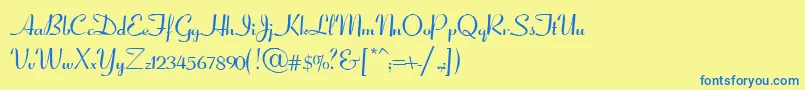 CoronetScriptSsiNormal-Schriftart – Blaue Schriften auf gelbem Hintergrund