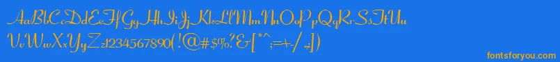 フォントCoronetScriptSsiNormal – オレンジ色の文字が青い背景にあります。