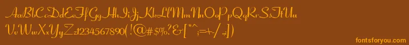 フォントCoronetScriptSsiNormal – オレンジ色の文字が茶色の背景にあります。