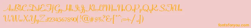 フォントCoronetScriptSsiNormal – オレンジの文字がピンクの背景にあります。