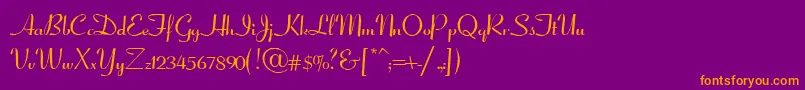CoronetScriptSsiNormal-fontti – oranssit fontit violetilla taustalla
