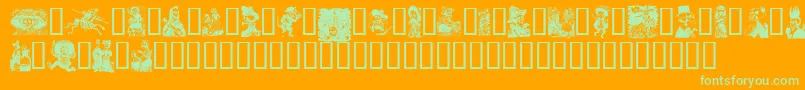 Calavera323-Schriftart – Grüne Schriften auf orangefarbenem Hintergrund