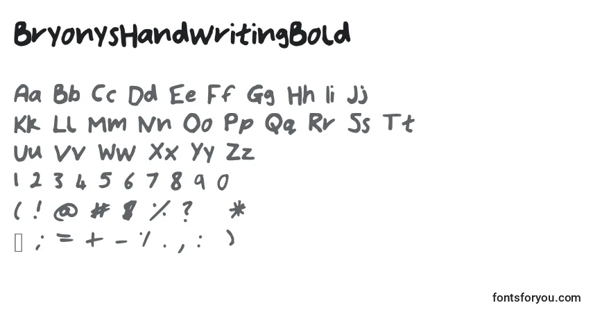 A fonte BryonysHandwritingBold – alfabeto, números, caracteres especiais