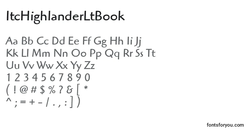 Czcionka ItcHighlanderLtBook – alfabet, cyfry, specjalne znaki