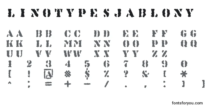 Schriftart Linotypesjablony – Alphabet, Zahlen, spezielle Symbole