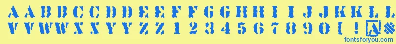 Linotypesjablony Font – Blue Fonts on Yellow Background