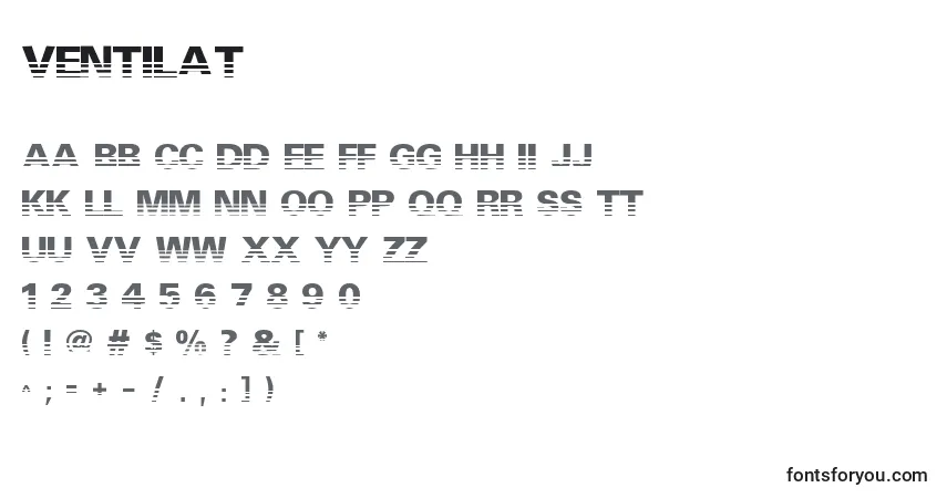Шрифт Ventilat – алфавит, цифры, специальные символы