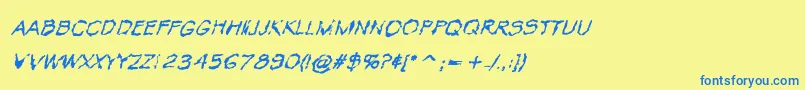 VtcKrinkleKutRegularItalic Font – Blue Fonts on Yellow Background