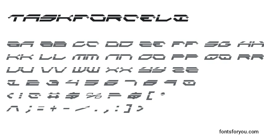 Czcionka Taskforceli – alfabet, cyfry, specjalne znaki
