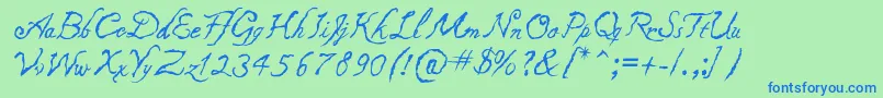 Caligraf1435-Schriftart – Blaue Schriften auf grünem Hintergrund