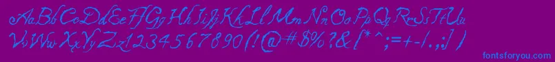 Caligraf1435-fontti – siniset fontit violetilla taustalla