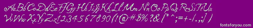 フォントCaligraf1435 – 紫の背景に緑のフォント