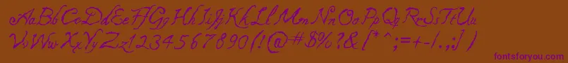 Caligraf1435-fontti – violetit fontit ruskealla taustalla