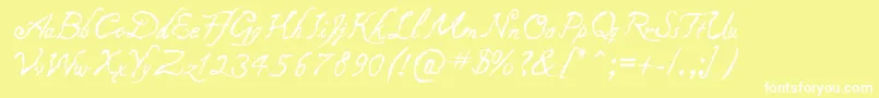Caligraf1435-Schriftart – Weiße Schriften auf gelbem Hintergrund
