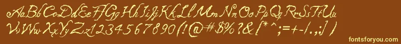 Caligraf1435-Schriftart – Gelbe Schriften auf braunem Hintergrund