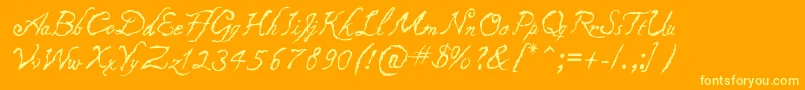 Caligraf1435-fontti – keltaiset fontit oranssilla taustalla