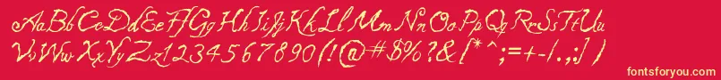 Caligraf1435-fontti – keltaiset fontit punaisella taustalla