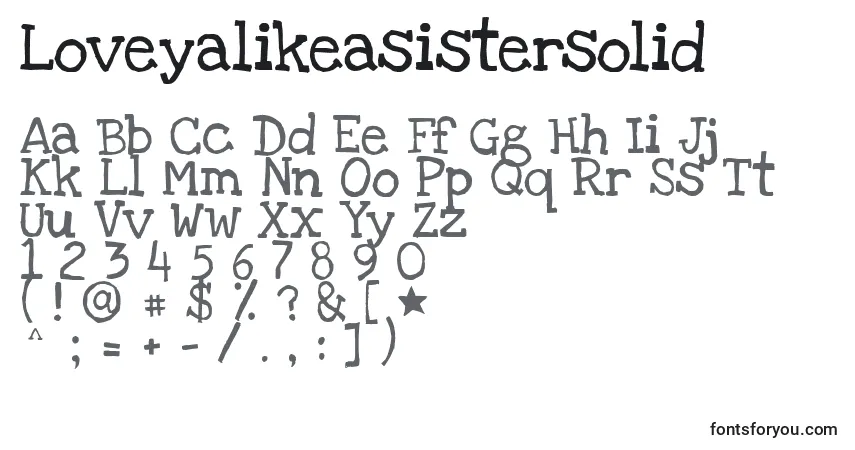 Шрифт Loveyalikeasistersolid – алфавит, цифры, специальные символы