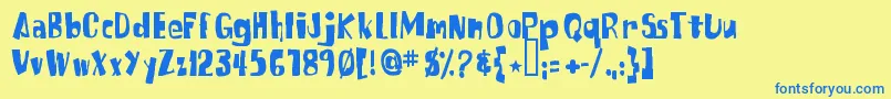 Spongefont-Schriftart – Blaue Schriften auf gelbem Hintergrund