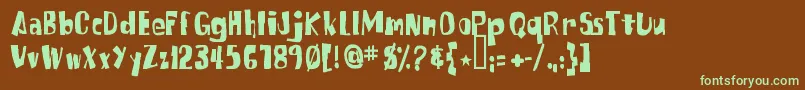 フォントSpongefont – 緑色の文字が茶色の背景にあります。