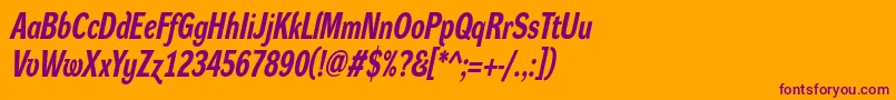 DynagroteskrcBolditalic-fontti – violetit fontit oranssilla taustalla