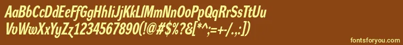 DynagroteskrcBolditalic-fontti – keltaiset fontit ruskealla taustalla