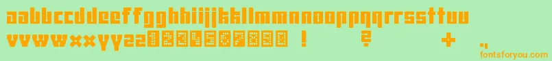 フォントUhura2239 – オレンジの文字が緑の背景にあります。