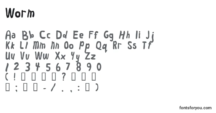 Шрифт Worm – алфавит, цифры, специальные символы