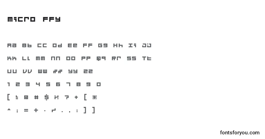 Schriftart Micro ffy – Alphabet, Zahlen, spezielle Symbole