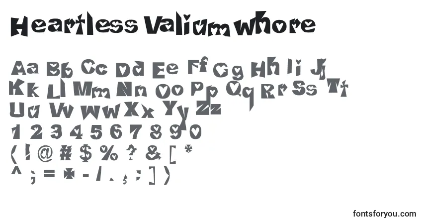 A fonte HeartlessValiumwhore – alfabeto, números, caracteres especiais