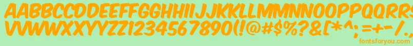 フォントKomikax – オレンジの文字が緑の背景にあります。