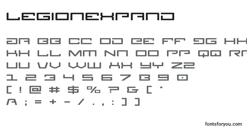 Legionexpand-fontti – aakkoset, numerot, erikoismerkit