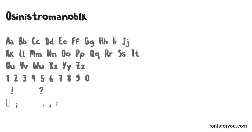 Schriftart Osinistromanoblk – Alphabet, Zahlen, spezielle Symbole