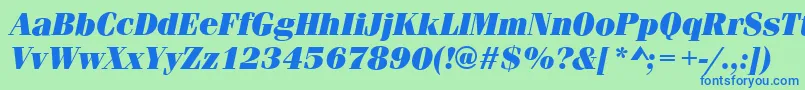 フォントFerraraUltraItalic – 青い文字は緑の背景です。