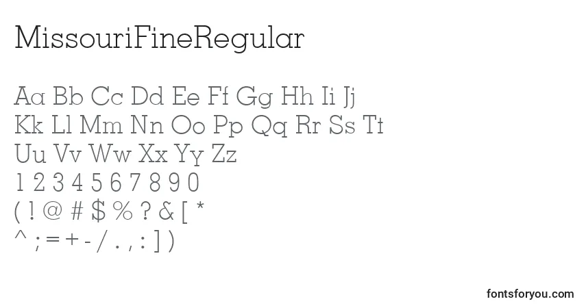 Fuente MissouriFineRegular - alfabeto, números, caracteres especiales