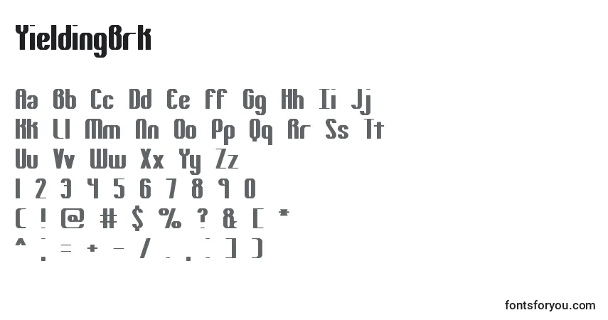 YieldingBrk-fontti – aakkoset, numerot, erikoismerkit