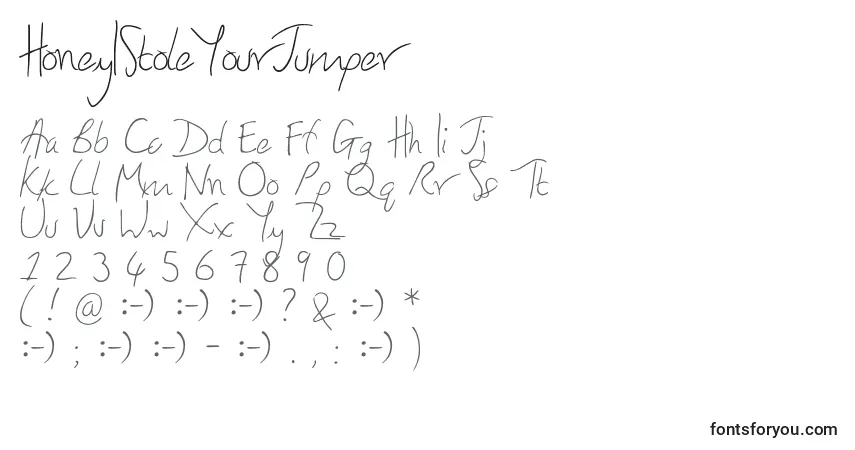 Шрифт HoneyIStoleYourJumper – алфавит, цифры, специальные символы