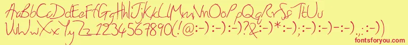 HoneyIStoleYourJumper-Schriftart – Rote Schriften auf gelbem Hintergrund