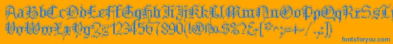 PlymouthrockSnowdusted-Schriftart – Blaue Schriften auf orangefarbenem Hintergrund