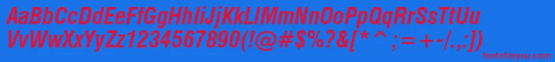 Swiss721BoldCondensedItalicBt Font – Red Fonts on Blue Background