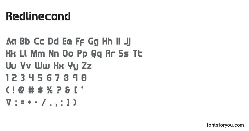Schriftart Redlinecond – Alphabet, Zahlen, spezielle Symbole