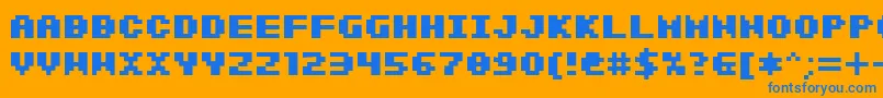 SfIntermosaicBBold-Schriftart – Blaue Schriften auf orangefarbenem Hintergrund