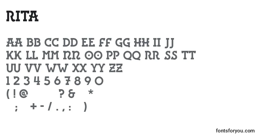 Schriftart Rita (111606) – Alphabet, Zahlen, spezielle Symbole